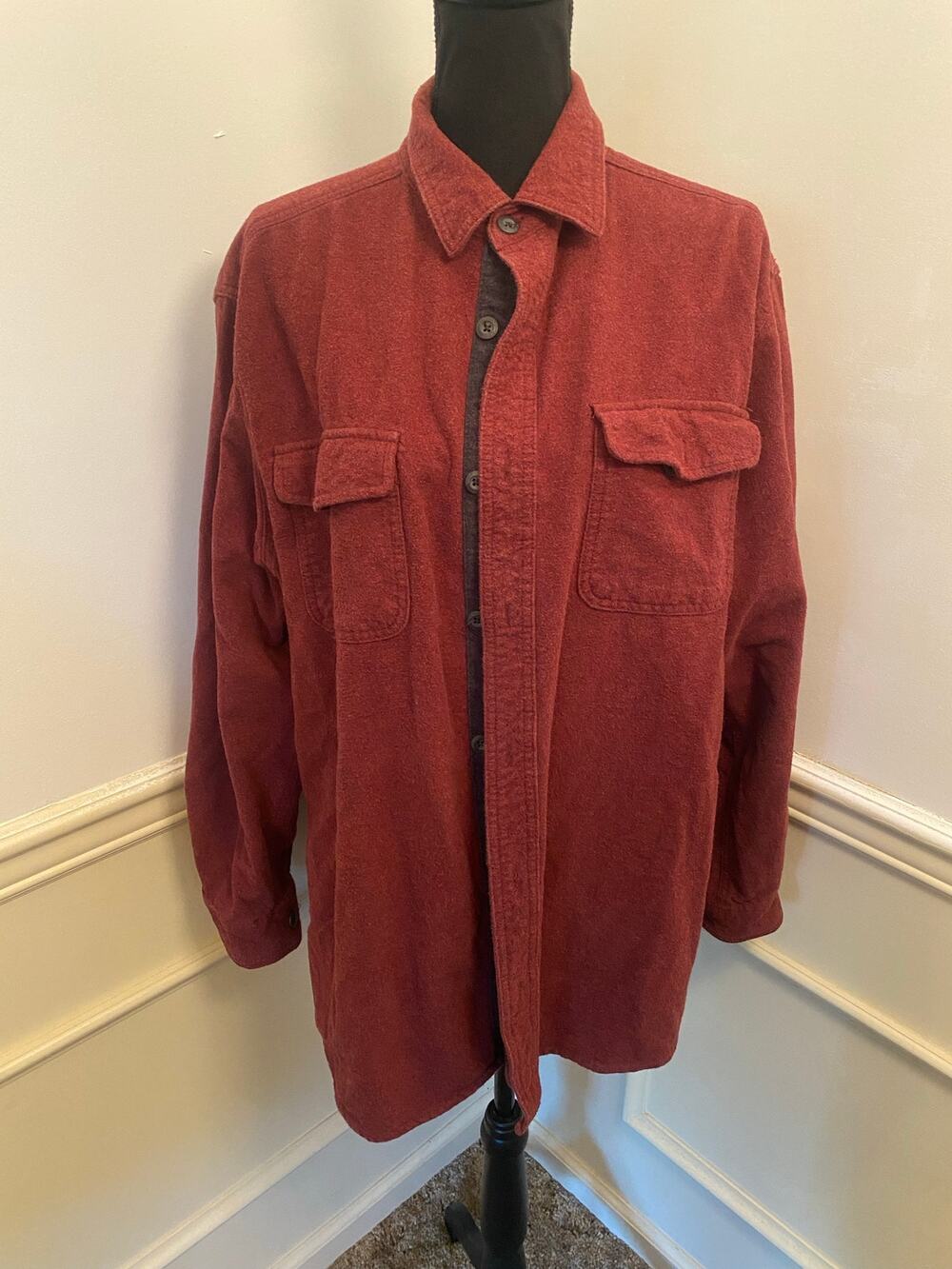 Grizzly Mountain Men's Chamois Flannel Shirt Jacket Heavyweight Cotton Rust Red